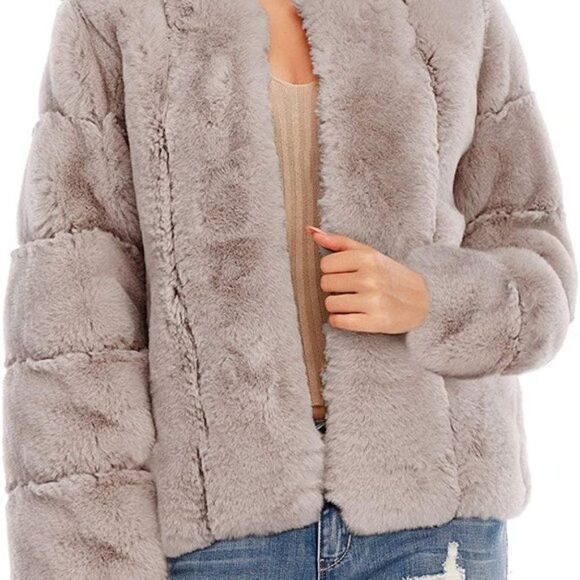 New Women's Long Sleeve Open Front Fuzzy Faux Fur Coat - Picture 5 of 7